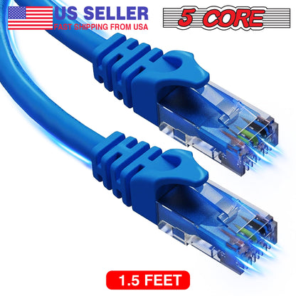 5Core Cat 6 Ethernet Cable 1.5ft 10Gbps Network Patch Cord High Speed